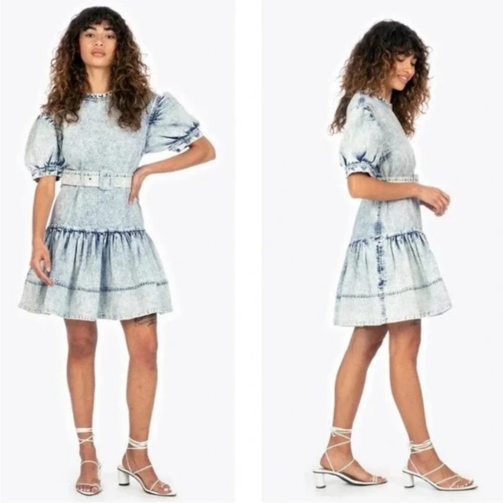 Tanya Taylor Denim Puff Sleeve Dress